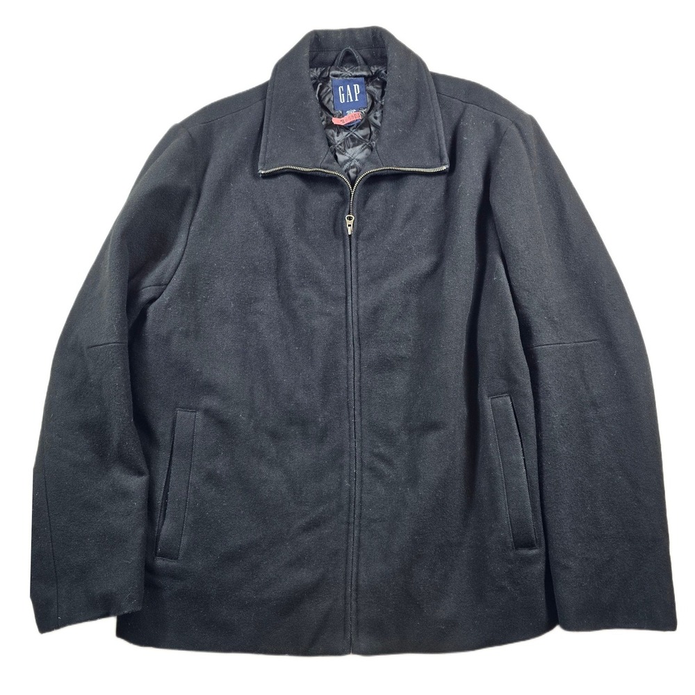 GAP Wool Bomber Jacket Mens Large Black Wool Blend Quilted Full Zip Classic Coat